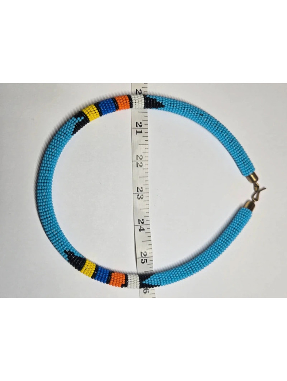 Turquoise Blue Seed Bead Statement Necklace – Multicolor Tribal/Boho Design